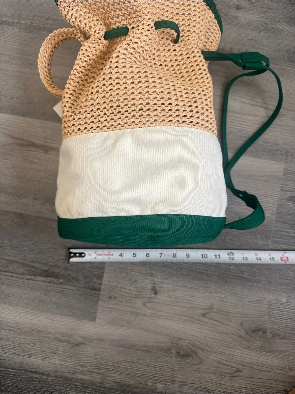 Rosie Assoulin x Target Straw & Cream Drawstring Bag w/Green Trim& Handle NWT